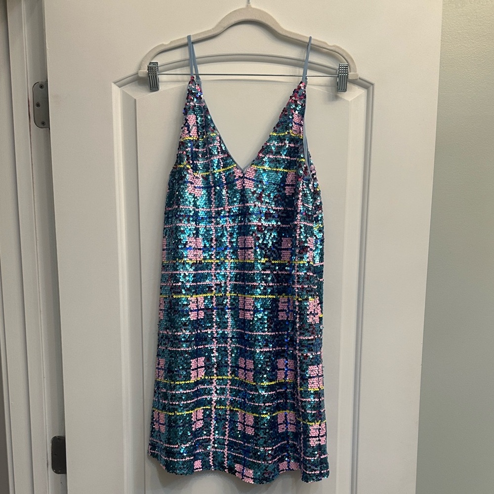Buddy Love Sequin Slip Dress in Teal, Pink & Navy